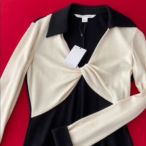 DVF cotton cream and black long sleeve dress